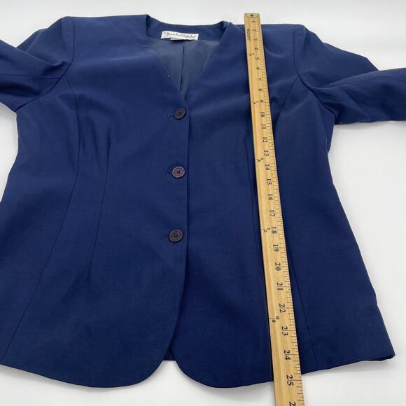 DIANE VON FURSTENBERG Collarless Blazer Jacket Size 12 Blue Cotton Silk Button - Picture 7 of 8